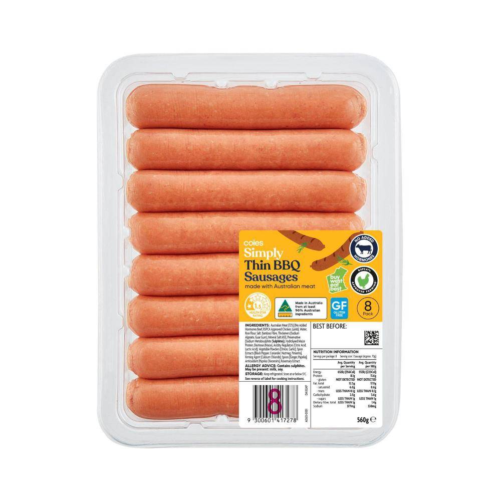 Coles Thin Bbq Sausages (560g)