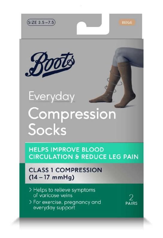 Boots 3.5-7.5, Beige, Everyday Compression Socks (2 pack)