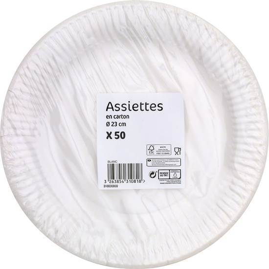 Assiettes en carton 23cm, blanc franprix x49