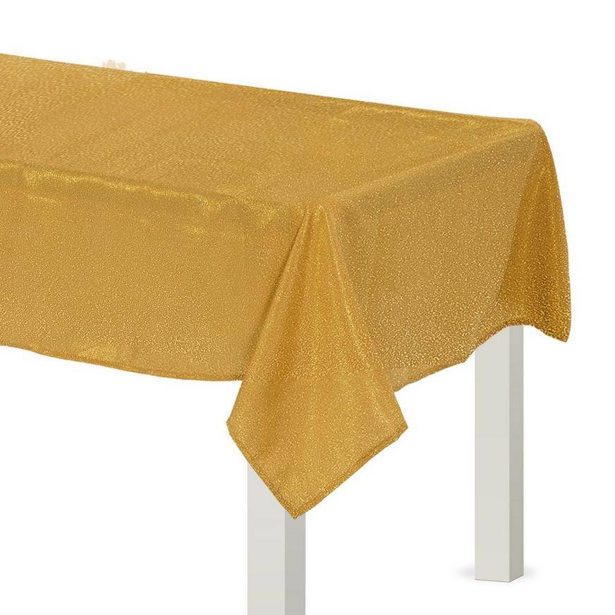 Party City Metallic Fabric Tablecloth, Gold