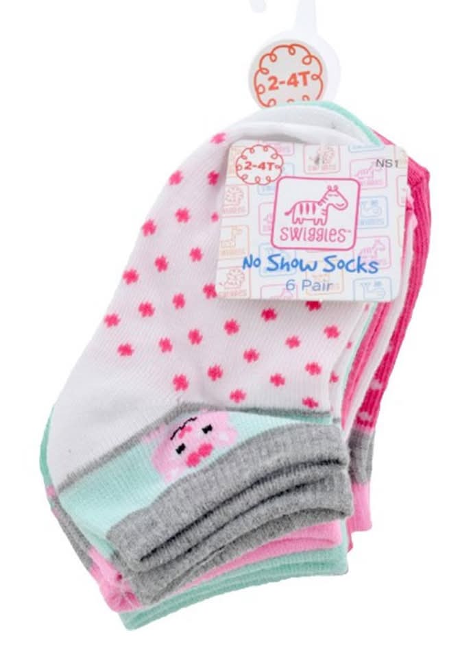 Swiggles Girls No Show Socks, 2-4T (6 pack)