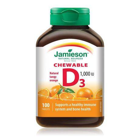 Jamieson Vitamin D Orange Flavoured Chewable Tablets 25 Mcg 1000 Iu (100 g)