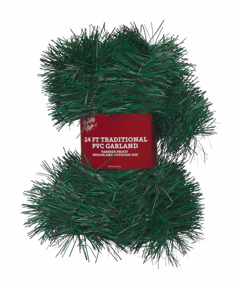 Holiday Style Christmas Traditional Pvc Garland, 24 ft, Green