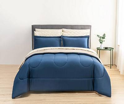 Real Living 9-Piece Bed Set, King, Navy-Tan