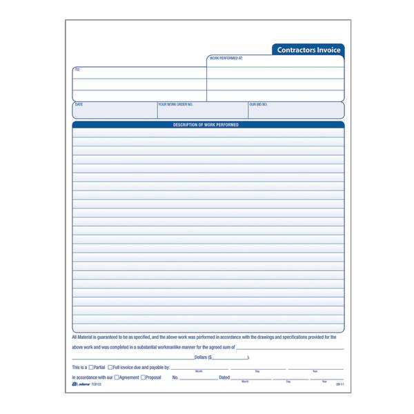 Adams Carbonless Contractor's Invoices