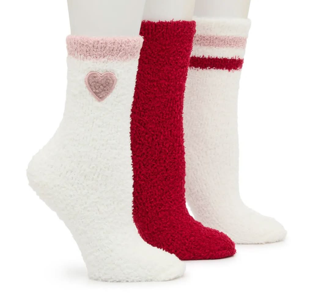 Steve Madden Cozy Lounge Heart Women's Crew Socks - 3Pk (Multicolor One Size)