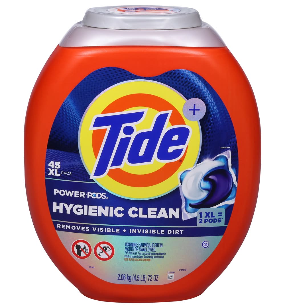 Tide Power Pods Hygienic Clean Laundry Detergent, XL (4.5 lbs, 45 ct)