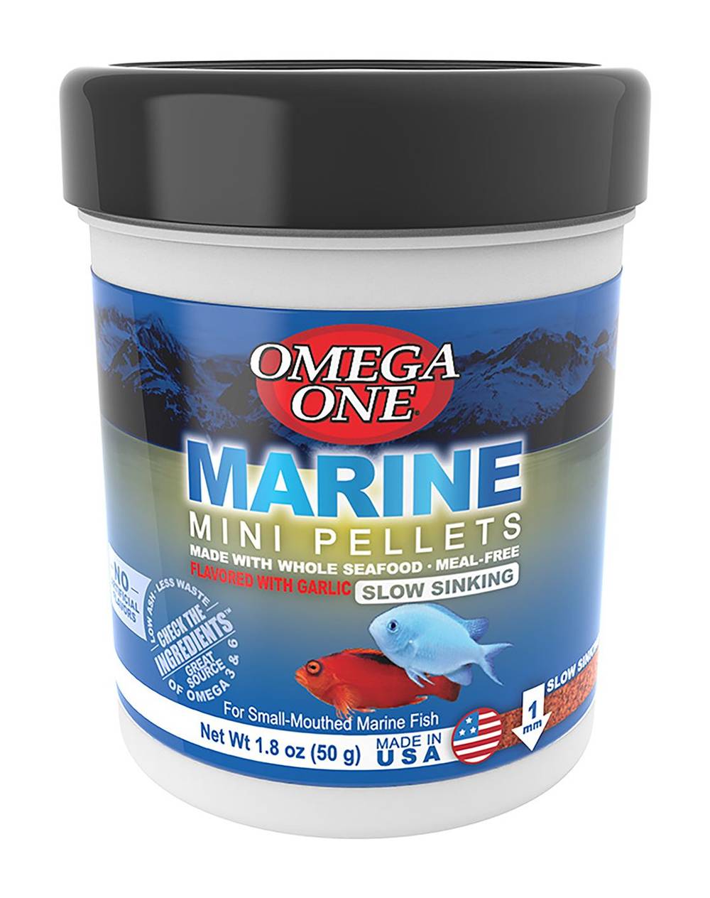 Omega One Marine Slow Sinking Mini Pellets, Garlic (1.8 oz)