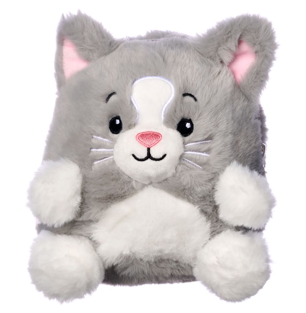American Greetings Cat Plush Toy With Zipper For Kids, 6 in, Gray & White