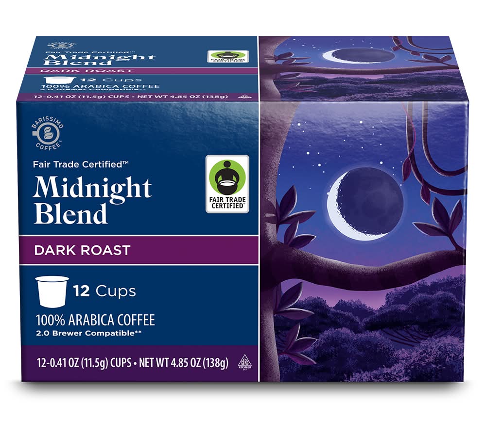 Barissimo Dark Roast Midnight Blend 100% Arabica Coffee Cups (4.85 oz, 12 ct)