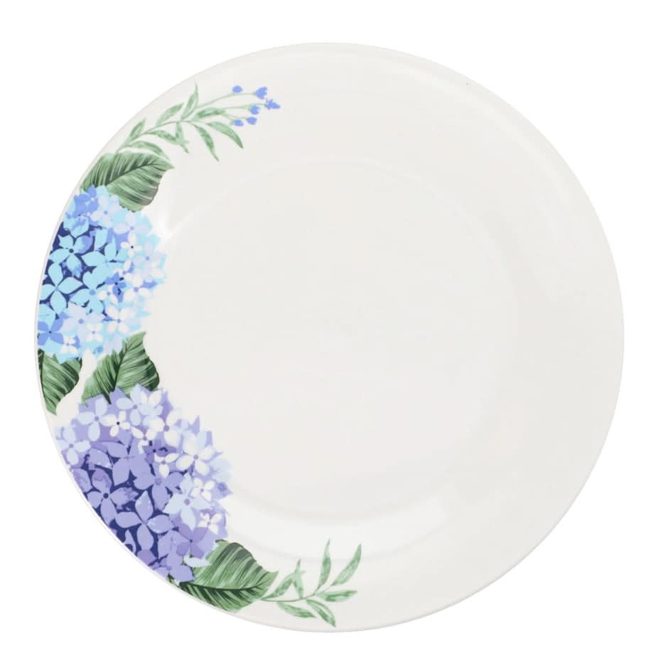 Hydrangea-Printed Stoneware Plate, 10.5 in, Blue-White