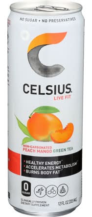 Celsius Peach Mango Green Tea 12oz Can
