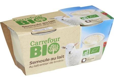 FID - Semoule au lait de brebis Bio CARREFOUR BIO - les 2 pots de 140g