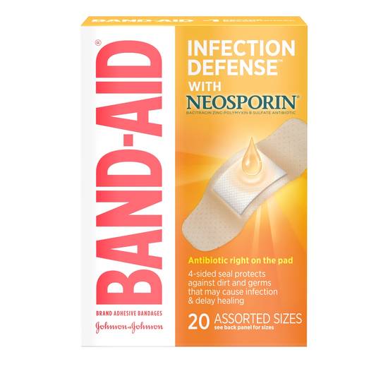 Band-Aid Infection Defense Adhesive Bandages with Neosporin, Assorted Sizes, 20 CT