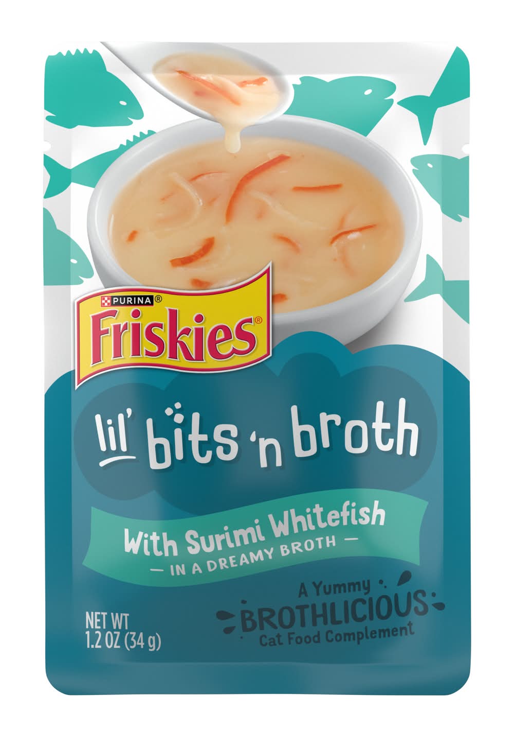 Purina Friskies Lickable Bits ‘N Broth With Surimi Whitefish Cat Food (1.2 oz)