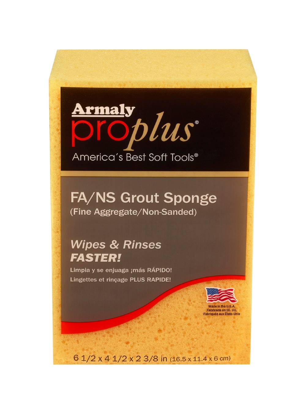 Armaly ProPlus Polyester Grout Sponge, Yellow, 6.5-in x 4.5-in, Durable & Long Lasting, Advanced Formulation for Fast Wiping & Rinsing | 90608