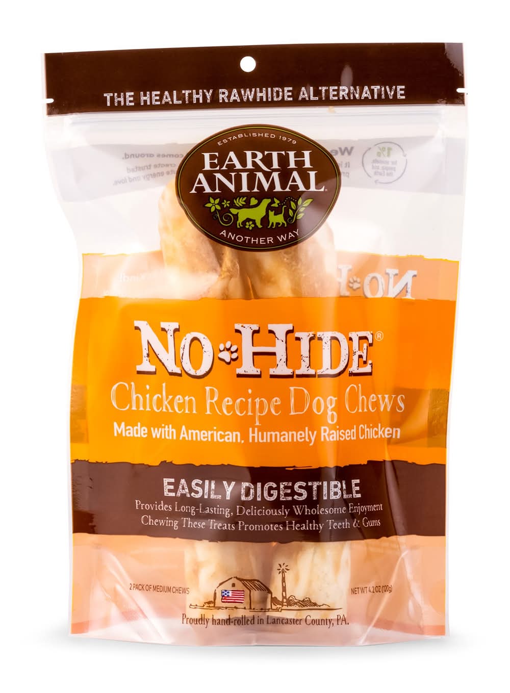 Earth Animals No Hide Medium Roll Rawhide Alternative- 2 Count 4.2 OZ (Flavor: Chicken)