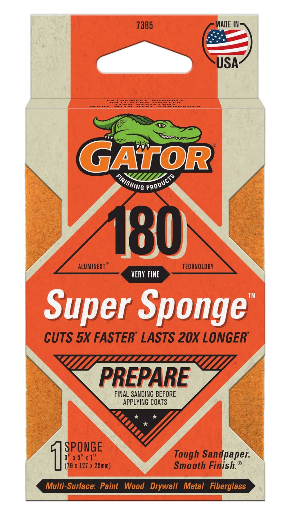 Gator AlumiNext Fine 180-Grit Sanding sponge 3-in x 5-in