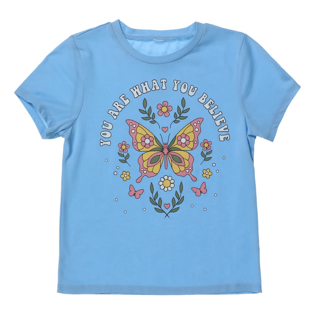 'You Are What You Believe' Butterfly Graphic Tee Large Light Pastel Blue