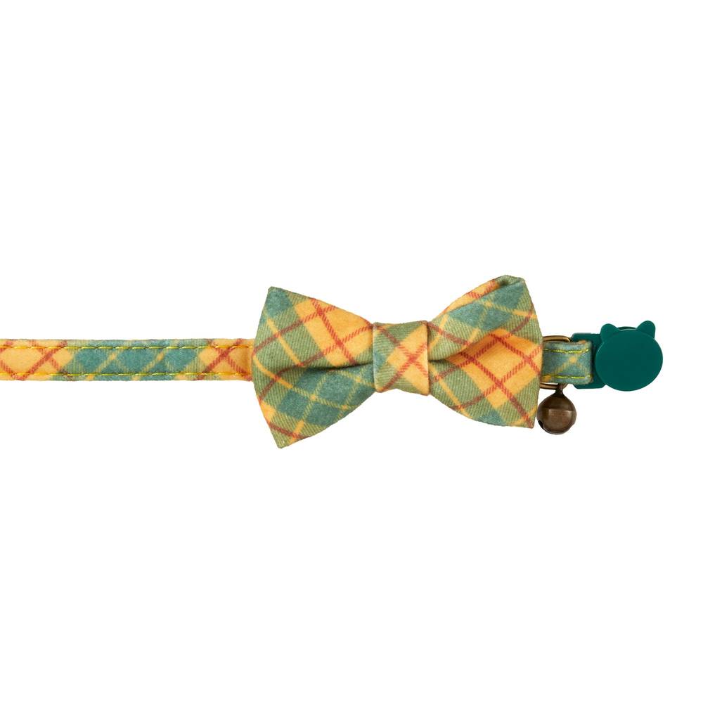 Whisker City® Green & Yellow Plaid Bow Tie Easy Release Kitten & Cat Collar (Color: Yellow, Size: Kitten)