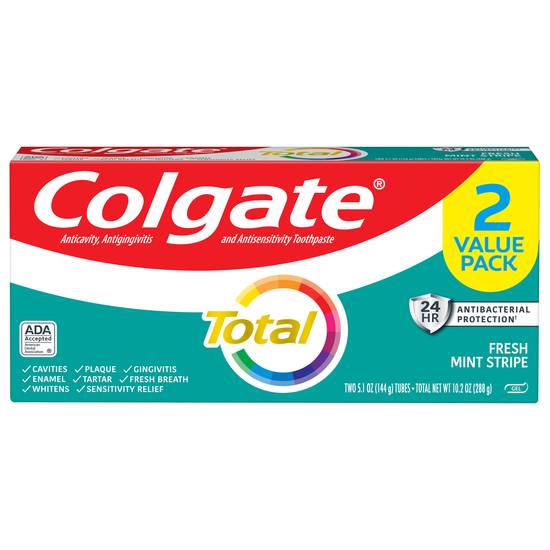 Colgate Total Fresh Mint Stripe Gel Toothpaste (2 ct)