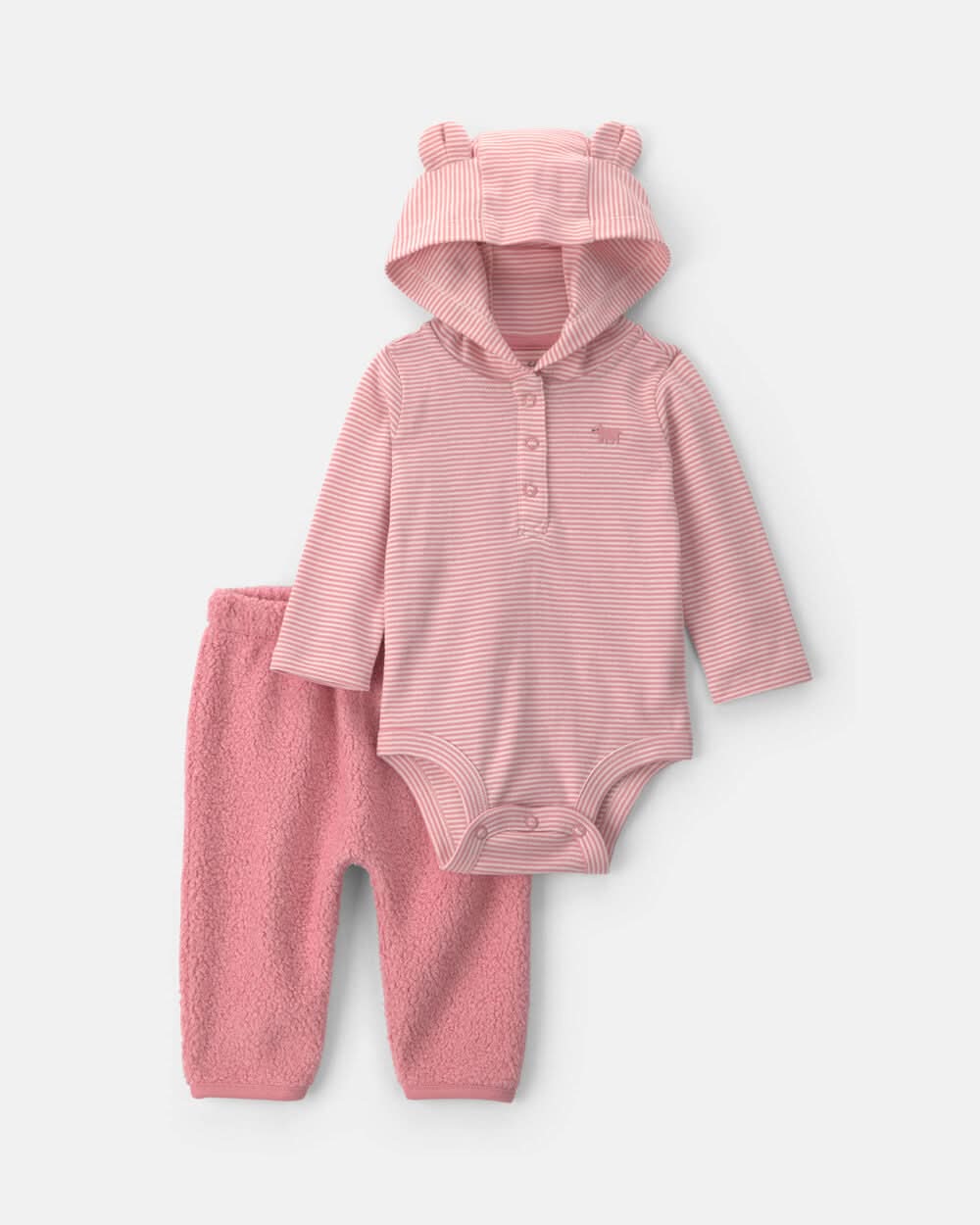 Baby Girl 2-Piece Bear Teddy Fleece Long-Sleeve Bodysuit & Pant Set - Pink - 6M
