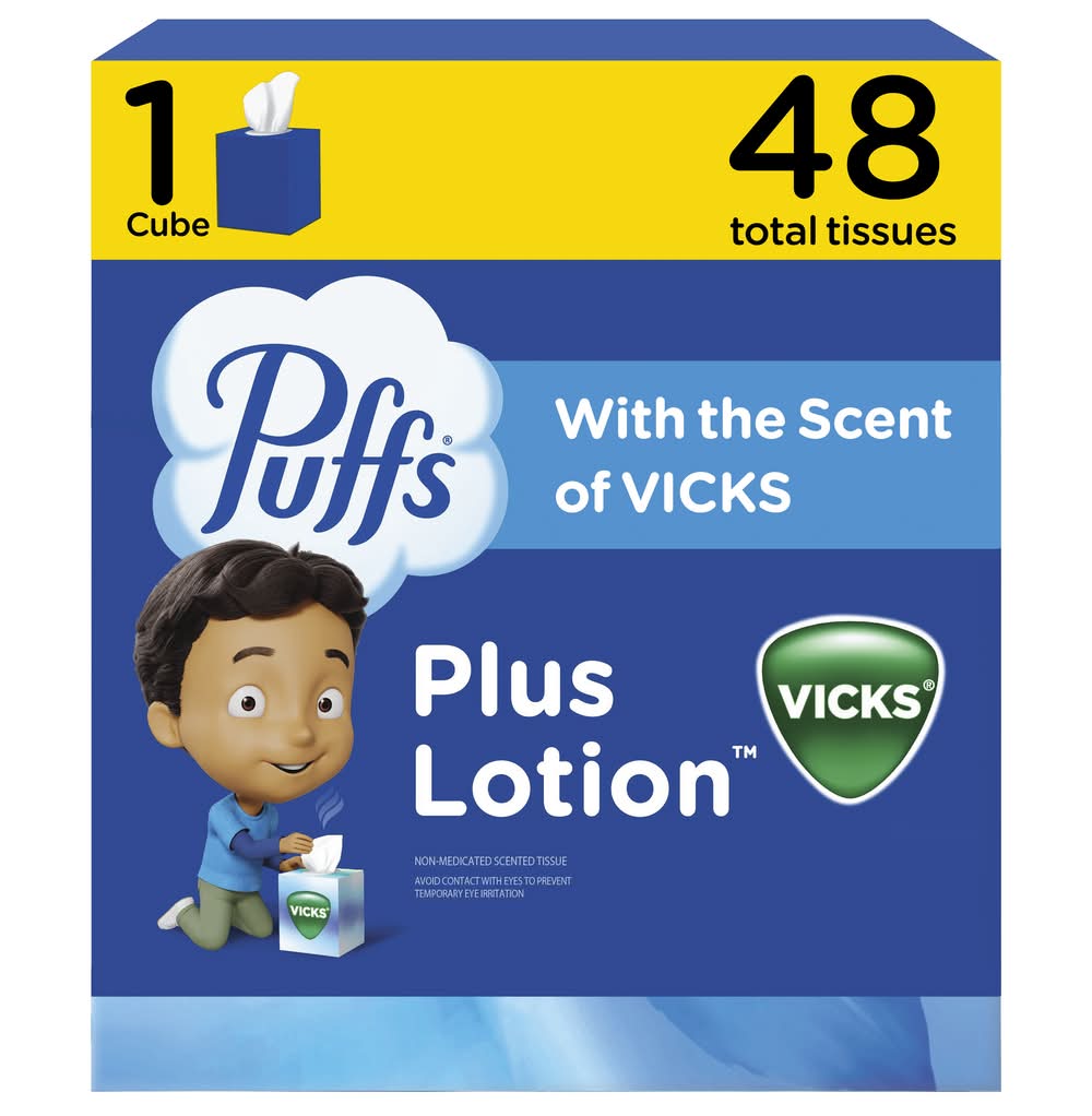 Puffs Plus Lotion 2 Ply Scented Facial Tissues, Vicks, 8.4x8.2 in (48 ct)