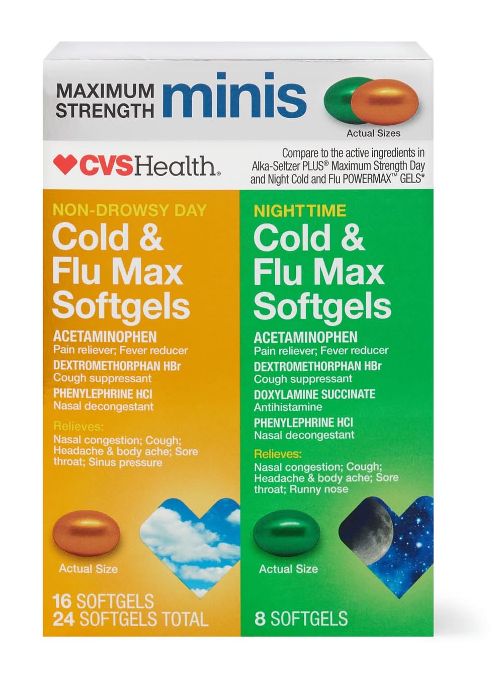 Cvs Cold & Flu Max Relief Softgels Combo Day And Night Time Pack, 24 Ct