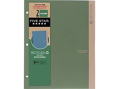 Five Star 100% Recycled 3-Hole Punched 2-Pocket Paper Folder, Assorted Colors (330027-22)