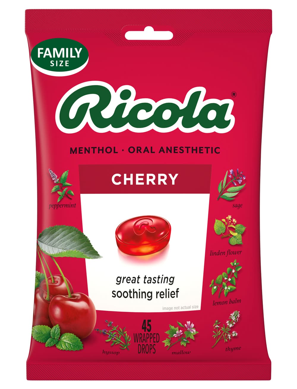 Ricola Drops Soothing Relief, Cherry (45 ct)