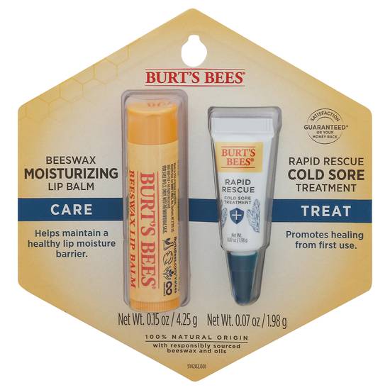 Burt's Bees Care/Treat Rapid Rescue Cold Sore Treatment Beeswax Moisturizinglip Balm (2 ct)
