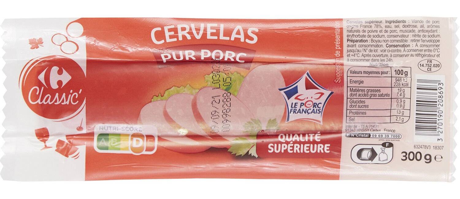 Carrefour - Cervelas pur porc (300g)
