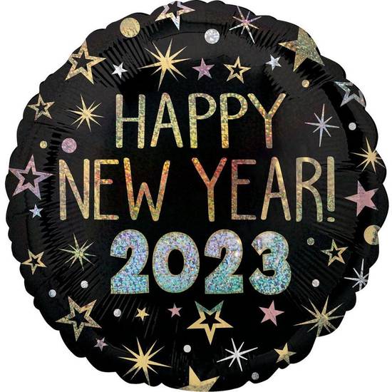 Uninflated Prismatic Happy New Year 2023 Foil Balloon, 18in - New Year Celebration