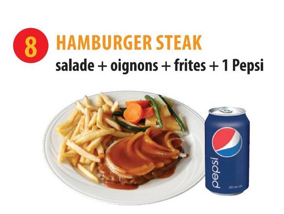 Hamburger Steak+ Salade + Oignons + Frite + 1 Boisson