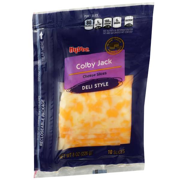 Hy-Vee Deli Style Sliced Colby Jack Cheese (8 oz, 10 ct)