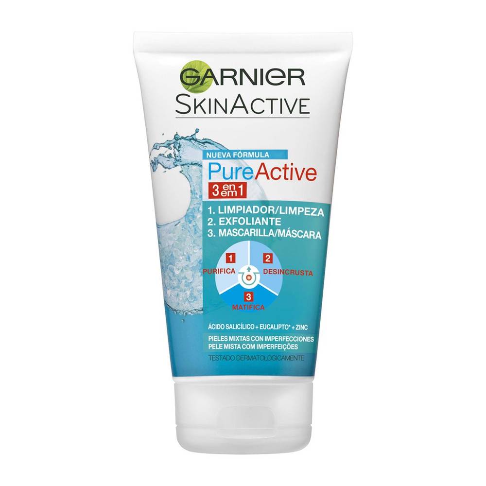 Exfoliante y matificante GARNIER Pure active 3 en 1 tubo 150 ml