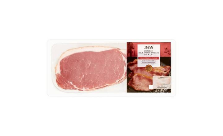 Tesco 6 Smoked Back Bacon Rashers Thick Cut 300g (387269)