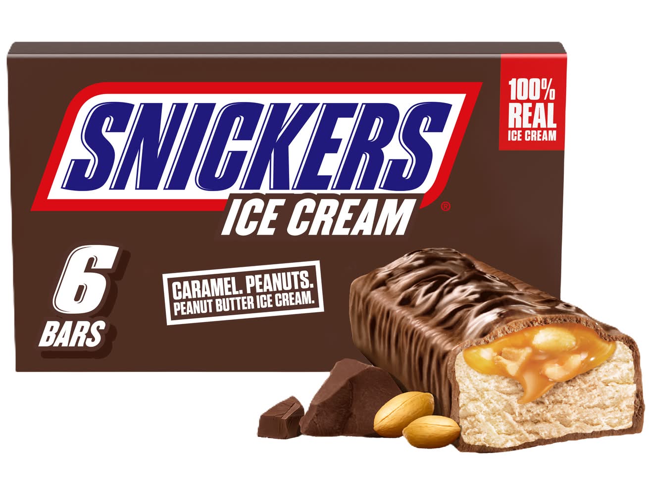 Snickers Ice Cream Bars, Caramel-Peanut Butter (12 oz, 6 ct)