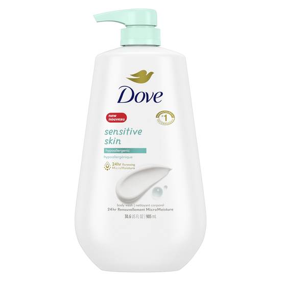 Dove Sensitive Skin Body Wash Pump For Softer and Smoother Skin Hypoallergenic and Sulfate Free, 30.6 OZ