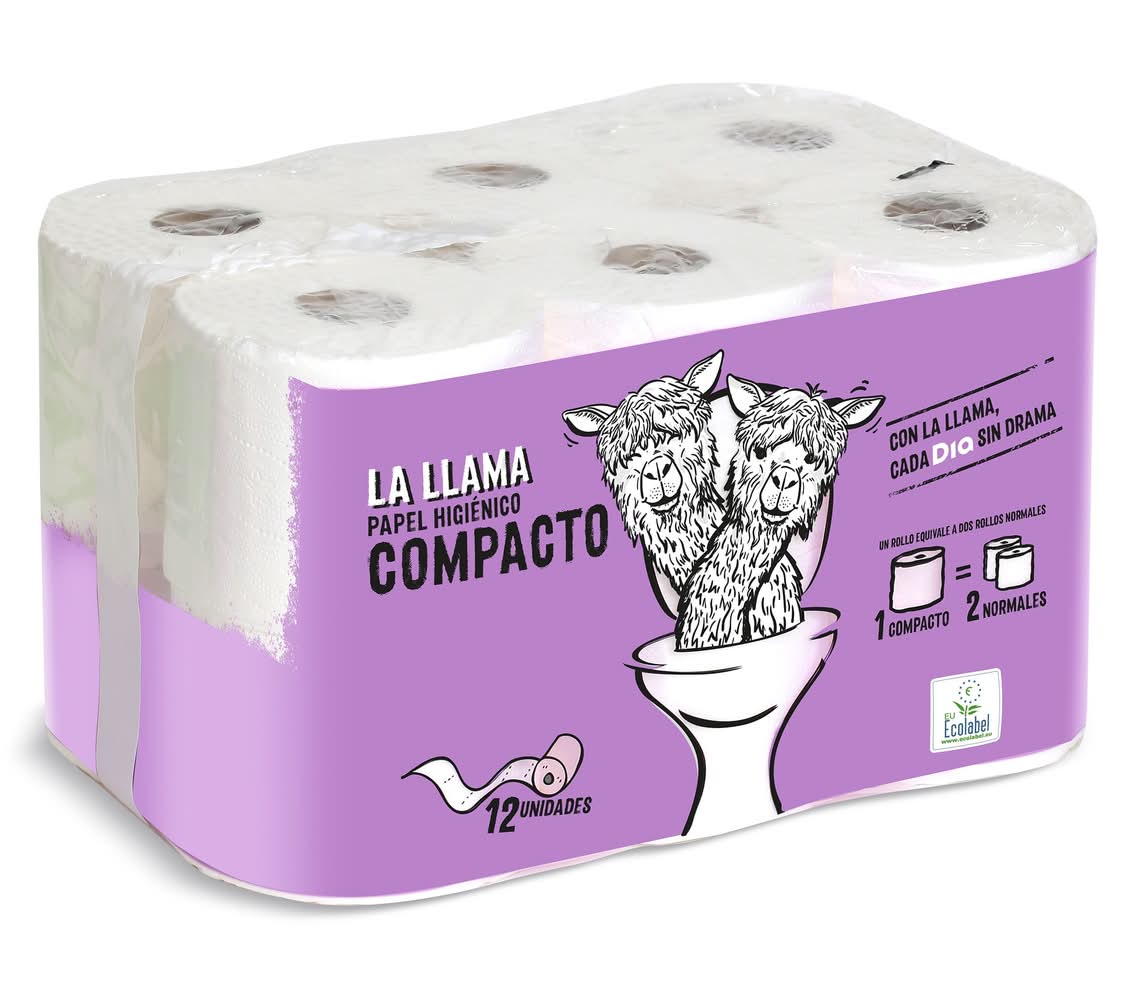 Papel Higiénico Compacto Doble Rollo La Llama Dia Bolsa 12 Unidades