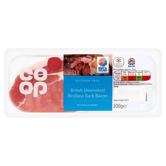 Co-op Outdoor Bred British Unsmoked Rindless Back Bacon (300g)