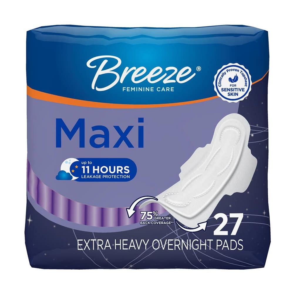Breeze Maxi Pads Size 5 Extra Heavy Overnight 27ct