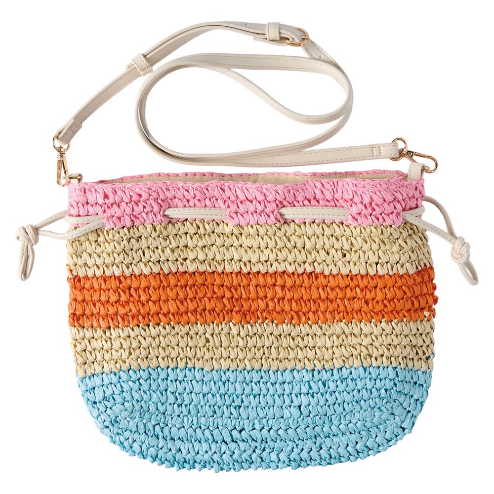 LS LIVE IN STYLE Multi Color Stripe Woven Straw Crossbody