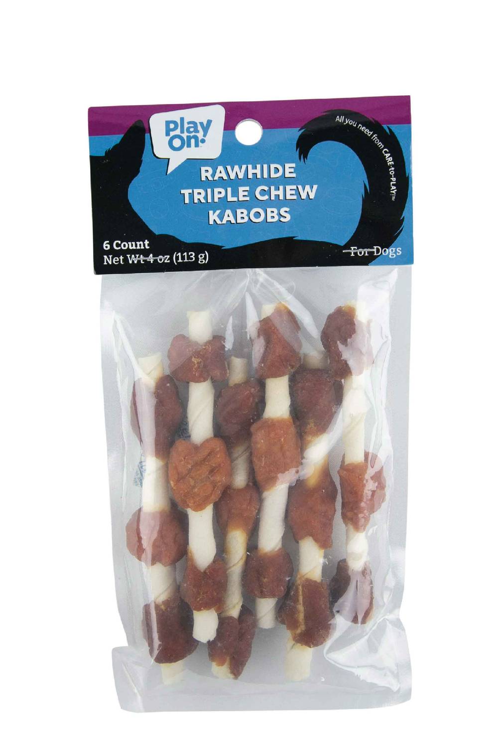 Play On Rawhide Triple Chew Kabob For Dogs, 5 Inch (4 oz, 6 ct)