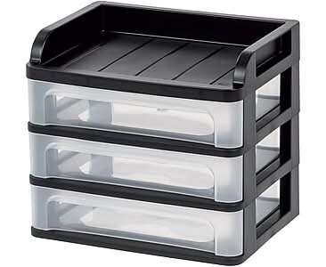 Iris Medium 3-Drawer Desktop Storage, Plastic, Black/Clear (150181)