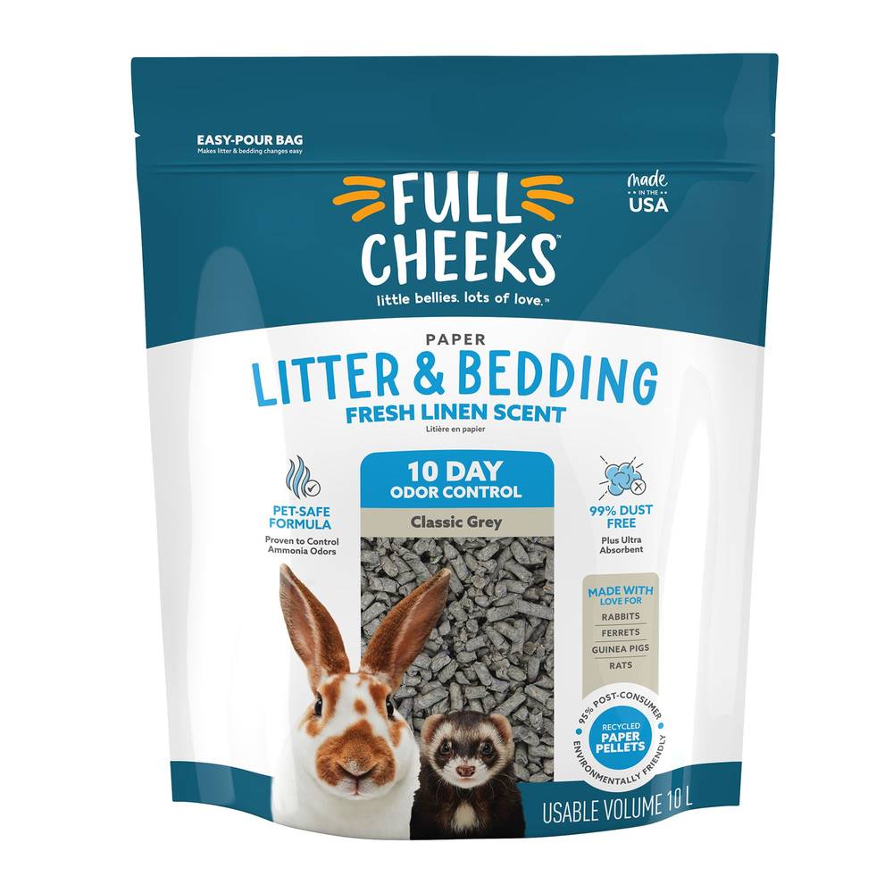 Full Cheeks Small Pet Paper Litter & Bedding, Fresh Linen, Grey