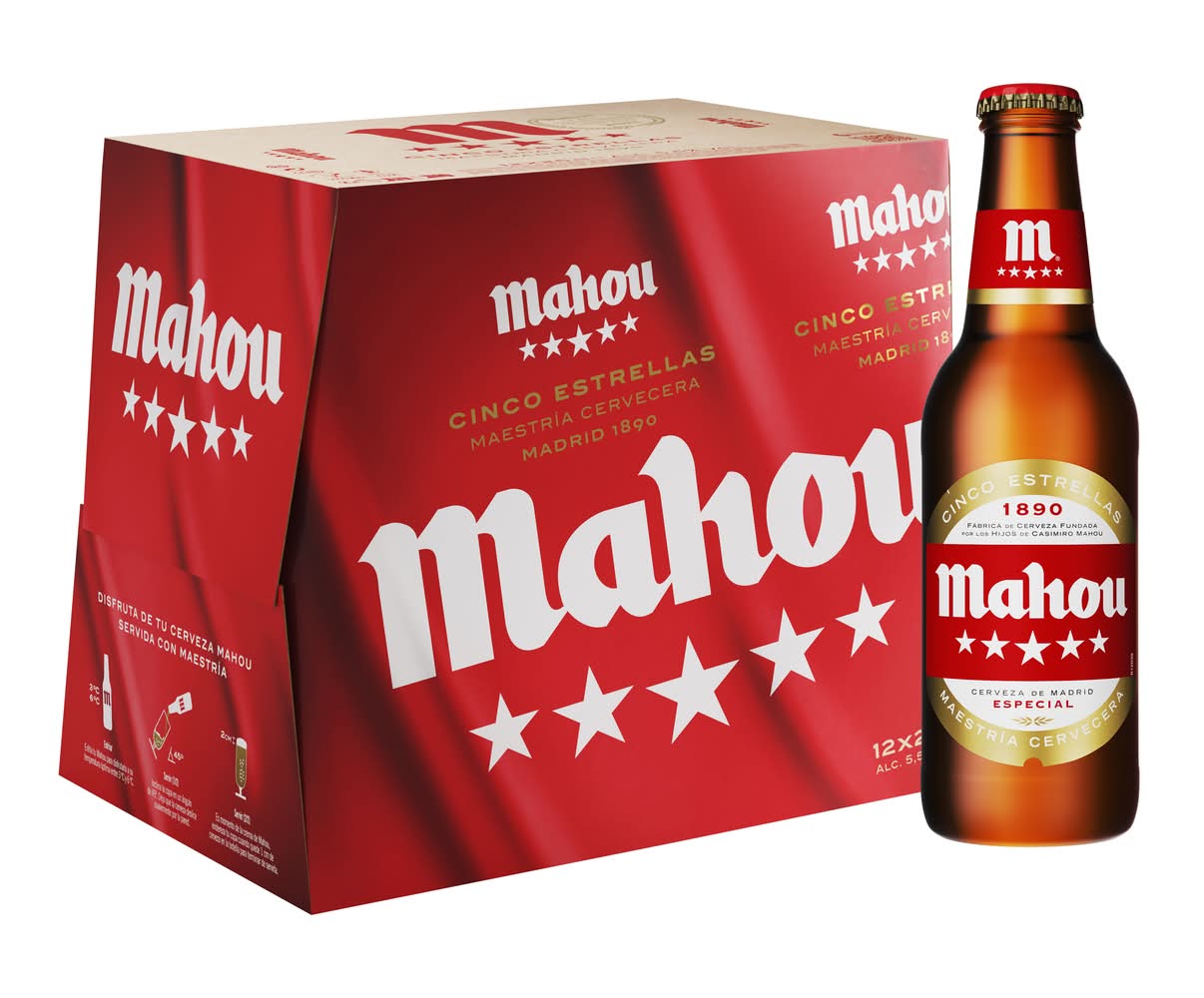 Cerveza dorada lager - pack de 12 botellas · Mahou Cinco Estrellas (12 x 250 ml)