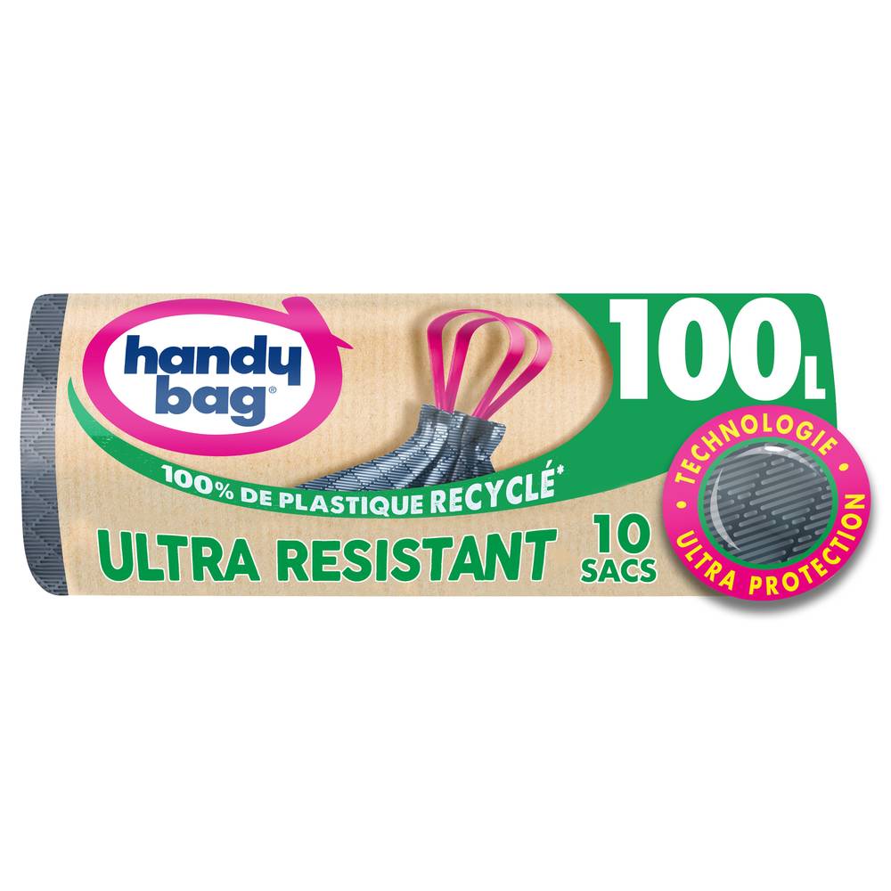 Handy Bag - Sac poubelle poignées coulissante ultra résistant 100 l (10 pièces)