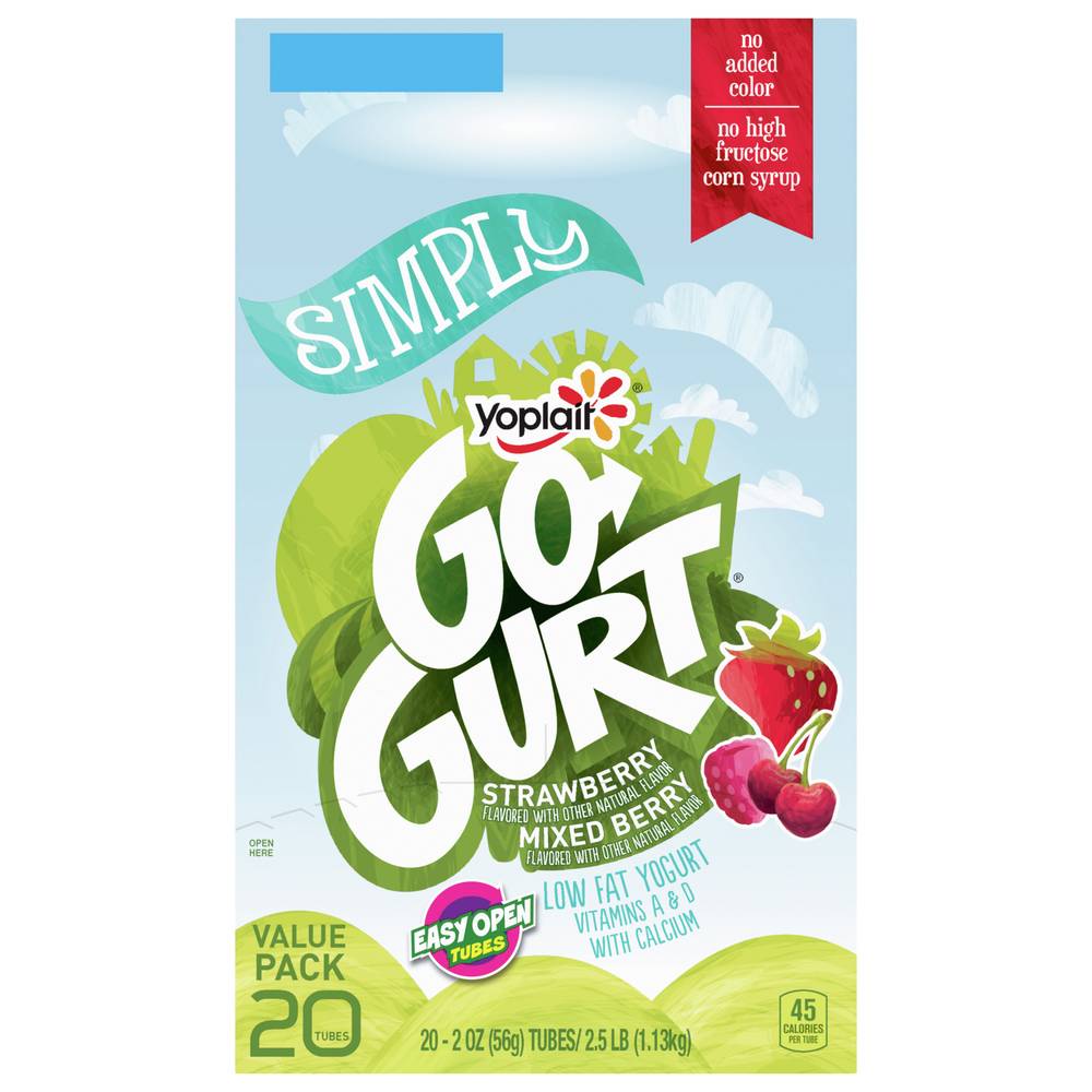 Go-Gurt Simply Strawberry & Mixed Berry Lowfat Yogurt, Strawberry and Mixed Berry (2.5 lbs, 20 ct)