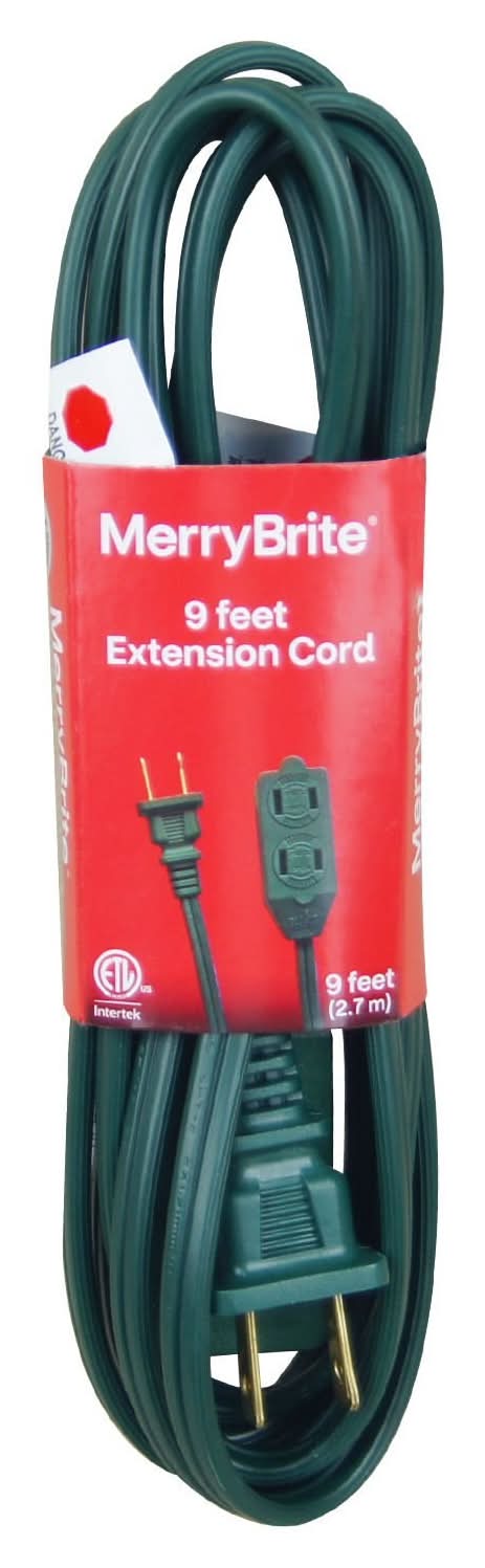 Merry Brite Indoor Extention Cord, Green, 9 Ft